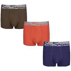 Ben Sherman Heren Boxers 3 Pack Declan Katoen Blend Logo Tailleband Ondergoed, Paars/Oranje/Olijf, XL