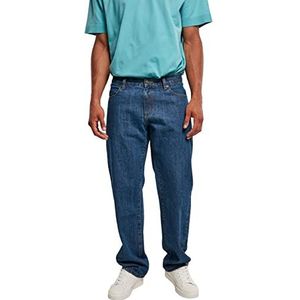 Urban Classics Organic Triangle Denim Jeans voor heren, van biologisch katoen, wijde pijpen met inzetstuk aan de afsluiting, verkrijgbaar in 2 kleuren, maten 28-40, Mid Indigo Washed.