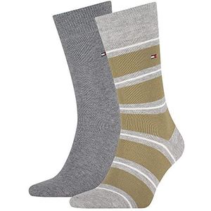 Tommy Hilfiger Rugby Colorblock Classic Sock voor heren, verpakking van 2 stuks, olijf/grijs melange, 39-42 EU