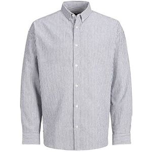 JACK & JONES Heren JCOARC Oversized Oxford Shirt LS Overhemd, Navy Blazer/Stripes: Strepen, L, Navy Blazer/Stripes: strepen, L