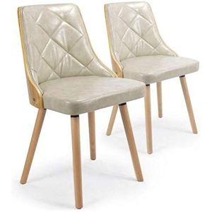 Menzzo 2 stuks Scandinavische stoelen Lalix licht & crème, leer, licht/crèmekleurig, 53 x 48 x 79 cm