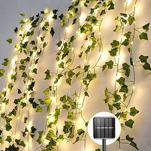 A.bigwhale Lichtsnoer op zonne-energie, kunstmatige klimopslinger, 1 stuk hangplanten met 60 leds, lichtketting op zonne-energie voor buiten, 8 modi, waterdicht, kunstbladeren van klimop