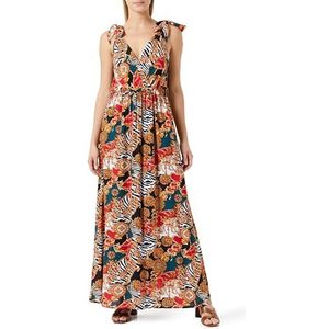 IKITA Dames maxi-jurk met allover-print 19223068-IK01, oranje meerkleurig, XS, Maxi-jurk met allover-print, XS