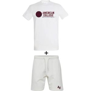 AMERICAN COLLEGE USA 2-delige set T-shirt + uniseks shorts, Wit, TG
