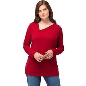 Ulla Popken, Dames grote maten, slim T-shirt met omwikkelde neklijn, rood, 54/56 NL