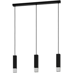 EGLO Led hanglamp Butrano, 3-lichts pendellamp minimalistisch, eettafellamp van metaal in zwart, zilver, lamp hangend voor woonkamer, warm wit, GU10 fitting