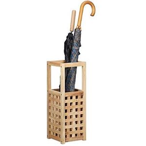 Relaxdays paraplubak walnotenhout - houten parapluhouder - paraplustandaard vierkant