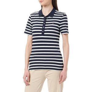 Tommy Hilfiger S/S polo's voor dames, Blauw (Bretonse Stp/Woestijnhemel/Ecru), L