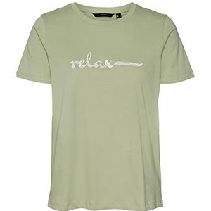 VERO MODA Vmrojaolly Ss Top Box JRS T-shirt voor dames, Reseda/print: relax, XS
