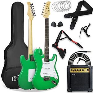 3rd Avenue XF 4/4 formaat elektrische gitaar, ultieme kit met 10W versterker, kabel, statief, gigbag, gitaarband, reservesnaren, plectrums, capo - groente