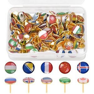 100 stuks decoratieve punaises, 10 mm nationale vlag, prikbord, priknaalden, prikbord, creatieve punaises, rijstdossiernaalden, ronde duimtacks voor wandkaarten, foto's, kurkboards