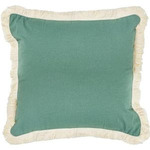 DRW Vierkant kussen van polyester, katoen en linnen met ritssluiting in groen, 45 x 10 x 45 cm