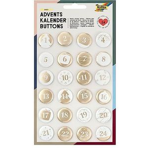 folia 1219 Adventskalender buttons, parelmoer, 24 stuks, van metaal, voor het ontwerpen van individuele adventskalender, wit/goud