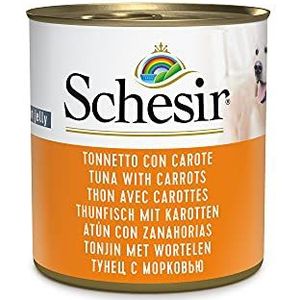 Schesir, Natvoer voor volwassen honden in de smaak tonijn met wortelen, filets van zachte gelei, totaal 4,56 kg (16 blikjes à 285 g)