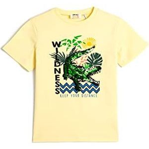 Koton Boys's T-shirt met print van dinosaurus, korte mouwen, ronde hals, katoen, geel (152), 11-12 Jaar