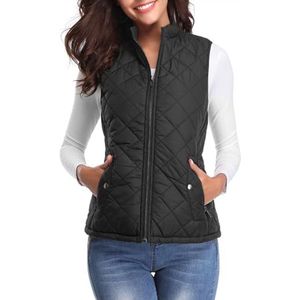 fuinloth Damesvest, Herfst Lichte Bontvest Wester (Zonder Mouwen) Korte Jas Vest Gilet Zwart Large