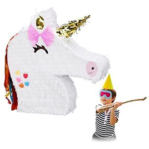 Relaxdays pinata eenhoorn, ophangen, kinderen, meisjes, verjaardag, unicorn Piñata, om zelf te vullen, wit