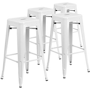 Flash Furniture 4 pak Commerciële Rang 30' Hoge Backless Wit Metaal Binnen-Openlucht Barkruk met Vierkante Seat