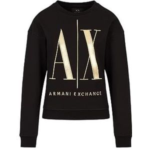 Armani Exchange Dames Icon, Maxi geborduurd gouden logo, mouwloos, zwart, medium sweatshirt, zwart, M