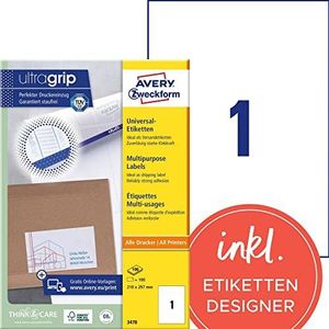 AVERY Zweckform universele etiketten formaat 210 x 297 mm papier, permanent 220 Blatt wit