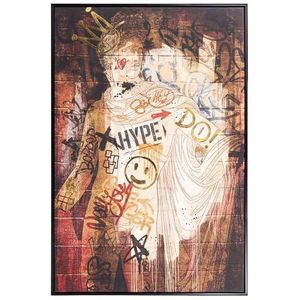 DRW Schilderij op canvas met zwarte lijst, antieke koning met graffiti in bruine tinten, 122,6 x 82,6 x 4,3 cm