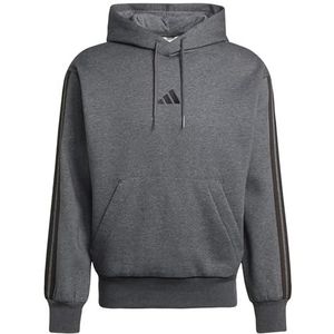 adidas Heren ESSENTIAL THREE STRIPES FLEECE HOODIE, dark grey heather/black, L Tall