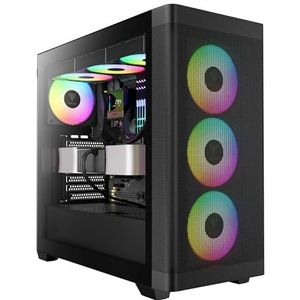 GAMDIAS ATHENA M3 ATX Mid Tower PC-hoes, 4 x 120 mm ARGB PWM-ventilator met naaf, luchtstroomgaas aan de voorkant, gereedschapsvrij zijpaneel van gehard glas, MB Sync Ready, zwart