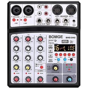 BOMGE DJ-audio-mengpaneel, 4-kanaals 16 DSP echo, geluidsinterface, mengconsole, karaoke, met MP3, USB, Bluetooth, stereo-opname, 48 V fantoomvoeding - 04D-zwart