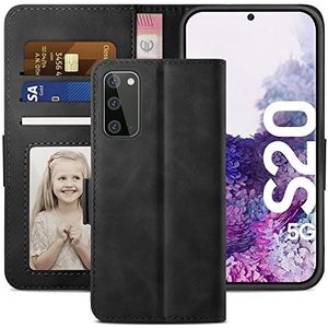 YATWIN Beschermhoes voor Samsung Galaxy S20, beschermhoes van hoogwaardig PU-leer voor Galaxy S20, standfunctie, kaartsleuven, magneetsluiting, beschermhoes voor Samsung S20, zwart