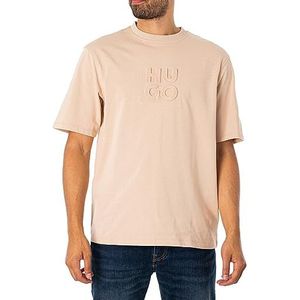 HUGO Heren Dleek T-shirt van katoen-jersey met Stacklogo in reliëf, Lichtbeige 275, S