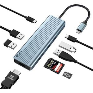 QHOU USB C HUB Dual Monitor, 9-in-1 USB C-adapter met 4K HDMI, 100 W PD, 3 USB 3.0, USB 2.0, USB C 3.0, SD/TF compatibel met Mac Pro/Air, Dell, HP, Lenovo Pro, Surface Pro