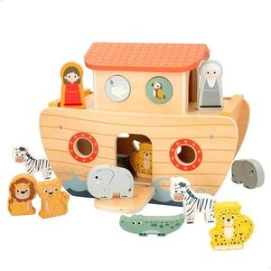 WOOMAX 47579 Noahs Ark van hout, dierspeelgoed, babyspeelgoed, piekspeelgoed, piekfiguren, speelgoed voor kinderen van 2 jaar, educatief spel, fijne motoriek, klassieke vormen, FSC