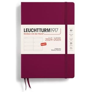 LEUCHTTURM1917 370720 weekkalender medium (A5) 2025, 18 maanden (07.2024-12.2025), hardcover, Port Red, Engels