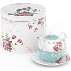 London Boutique Thee voor Een Theepot Theekopje Schotel Set Middag Thee Set voor 1 Nieuwe Bone China Vintage Flora Gift voor Vrouwen 350 m (Turkoois)