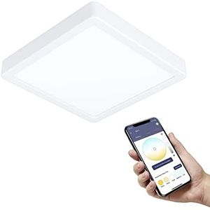 EGLO connect.z Smart Home LED badkamer plafondlamp Fueva-Z, L x B 21 cm, ZigBee, app en spraakbesturing, lichtkleur instelbaar, dimbaar, metalen opbouwspot wit, IP44