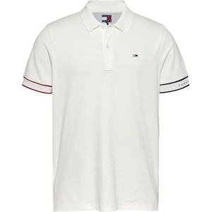 Tommy Jeans Heren TJM SLIM VLAG CUFF POLO EXT S/S Polo, Wit, M, Wit (Ecru), M