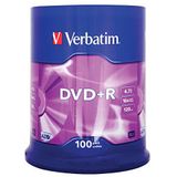 Verbatim DVD + R 4,7GB - 16x brandsnelheid, lange levensduur, krasbescherming, mat zilver, 100 Pack Spindle
