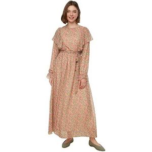 TRENDYOL Frau Modest Maxi blousejurk regular fit geweven stof bescheiden jurk, Poeder., 36