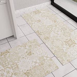 PETTI Artigiani Italiani - Vloerkleed voor keuken, antislip, wasbaar, loper voor keuken, tapijt, keukenloper, 52 x 440 cm, Vietri Taupe, 100% Made in Italy