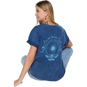Trendyol Vrouw vriendje basic ronde hals gebreid T-shirt, indigo, S, Indigo, S