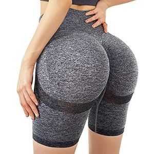 Sportlegging voor dames, anti-cellulitis, yogabroek, hoge taille, wielrennen, scrunch butt, shorts, leggings, ondoorzichtig, scrunch billen, joggen, dans, hardlopen, gym, B-Donker Grijs, L