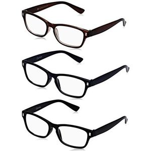 The Reading Bril Company 3 Pack zwart/bruin/donkerblauw leesbril voor mannen/vrouwen, Optical Power +3.00, 0.087999999999999995 kg