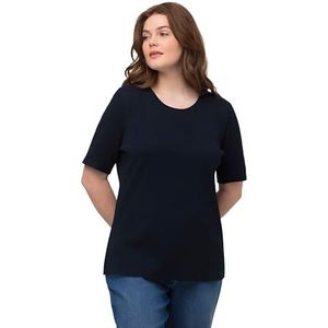 Ulla Popken Dames Slim Rib Jersey T-shirt, marineblauw, 46/48 Grote maten