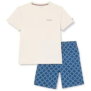 Tommy Hilfiger Heren Ss Geweven Pj Set Print UM0UM03357, Set, Oranje, S, Oranje (Ivoor/Diamant Monotype), S