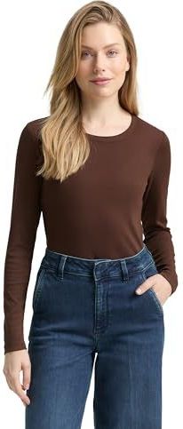 TOM TAILOR - Shirt - Bruin - Lange Mouw - Slanke Pasvorm