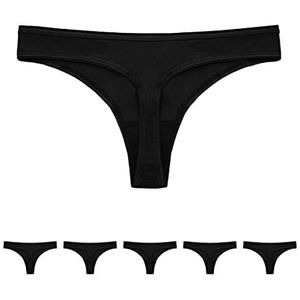 Conte Elegante katoenen dames string set van 5 ademend met elastische band - ondergoed tanga slip onderbroek - LST 2000 zwart maat 106