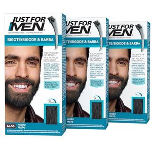 Just For Men Snor en baardkleur, verwijdert grijze haren voor een dikker en voller uiterlijk, inclusief applicatorkwast, zwart, M55 (verpakking van 3 stuks)