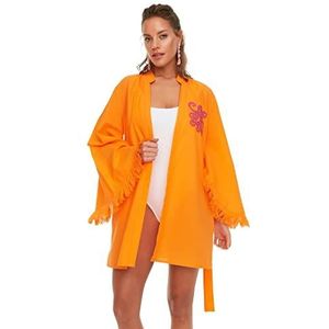 Trendyol Dames Relaxed Basic V-hals Geweven Kimono's & Kaftans, Oranje, M