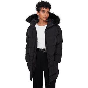 Trendyol Vrouwen oversized puffer capuchon geweven jas, Zwart, XS