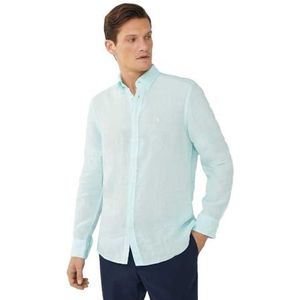 Hackett London Heren Garment Dye Linnen B Shirt, Blauw (Lt Aqua), L